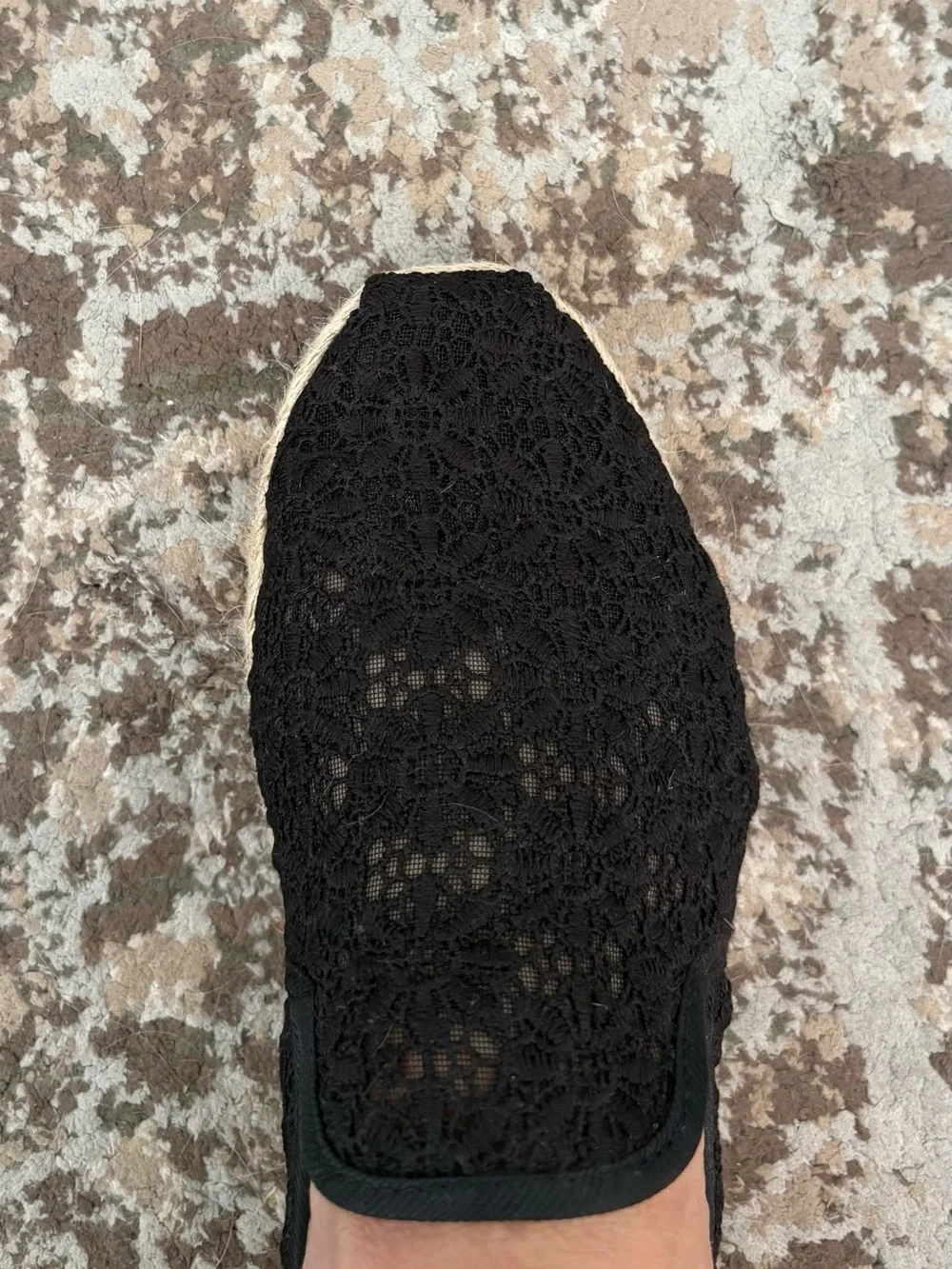 Toms Black Crochet Lace Espadrille Slip-Ons